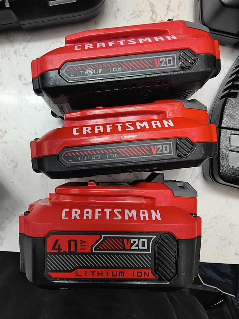Craftsman 20 Volt Batteries And Chargers Bundle.