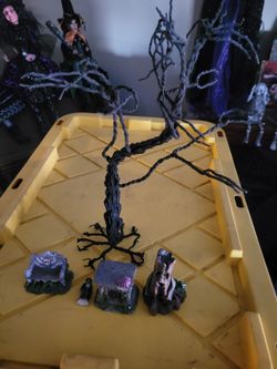 Halloween Miniature Graveyard Scene Set and spooky tree