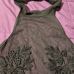 (Black, Sheer) Halter/Rosettes Bodysuit