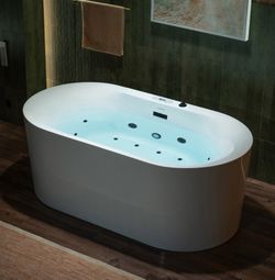 BM100 WOODBRIDGE 59" × 31-1/2" Whirlpool and Air Bath Heated Soaking Combination Tub with Adjustable Speed Air Blower and Display Control Panel, Matte