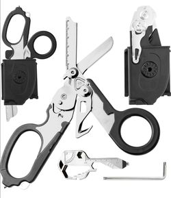 Heavy Duty 6 in 1 Multipurpose Emergency Trauma Shears Scissors with Holster - Outdoor Camping Rescue Tools with Glass Breaker & Strap Cutter Stainles