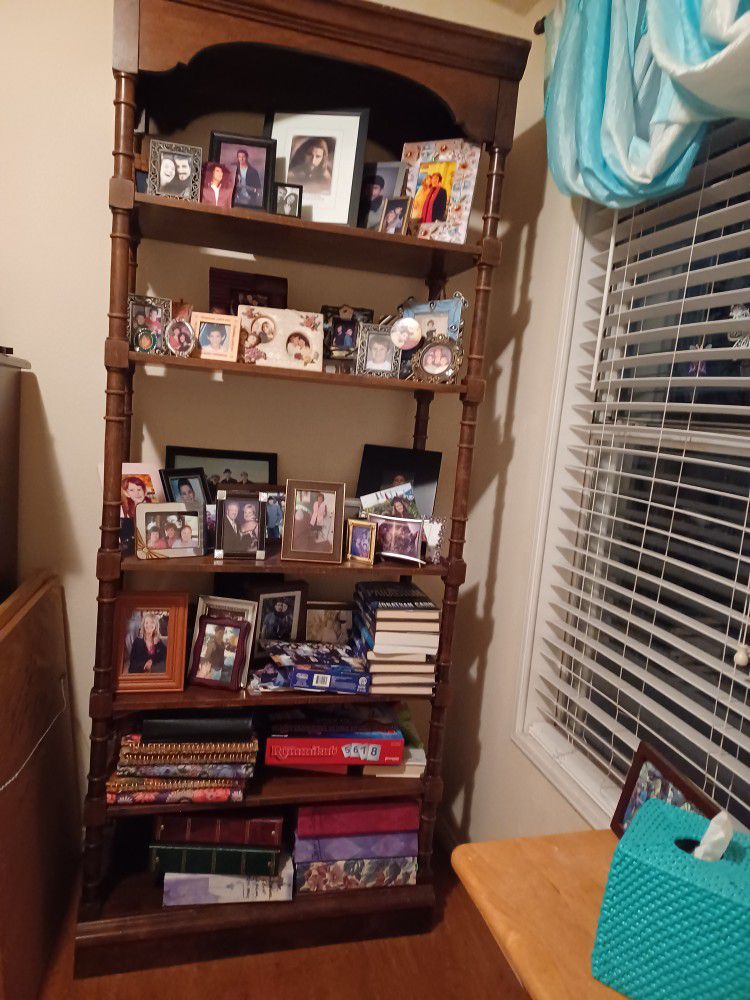 TALL WALL UNIT BOOK SHELVES ETC.TWO PIECE $40.