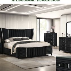 Brand New Elegant Armany Black Queen Bedroom Set 