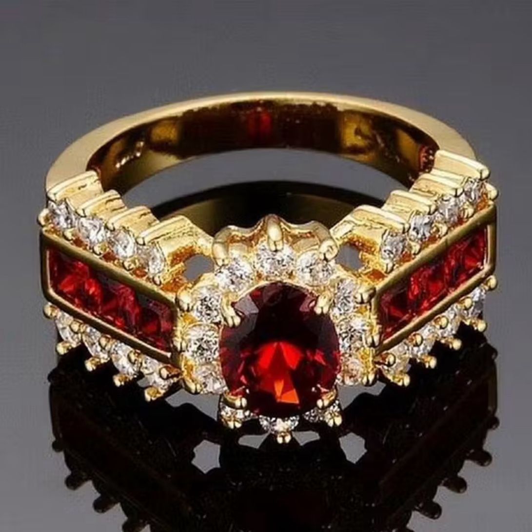 Fashionable Women'S Gold-Plated Red Faux Gemstone CZ Wedding Ring Size 6-10
