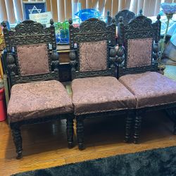 4 Antique Carved Wood Original Horse Hair Stuffing