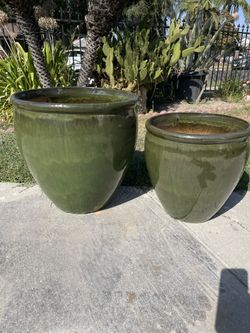 Glazed Tropical Green Planters-Ceramic Garden Pots ($140 set of two )