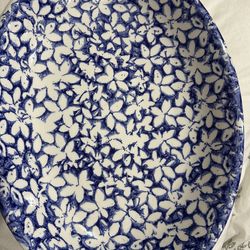 Peir1 Platter Serving Oval white Flowers cobalt Blue Handpainted