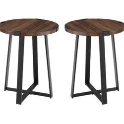 New Pair (2) Side Tables in Dark Walnut Finish 