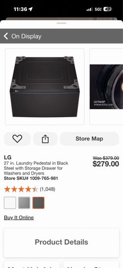 LG 27 in. Laundry Pedestal in Black Steel with Storage Drawer for Washers and Dryers