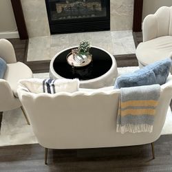 Beige Velvet 4pc sofa Loveseat With Coffee Table