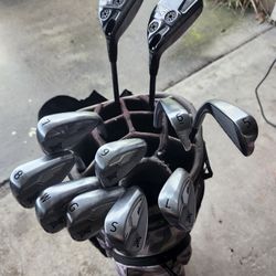 PXG 0211 5 THRU LOB WEDGE IRONS,0317X 17 & 22 HYBRIDS. PLUS  OGIO CAMO 15 WAY CART BAG AND CAMO IRON COVERS