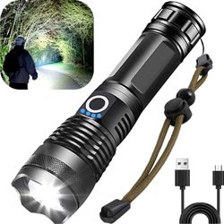 10000 Lumen Handheld Flashlight, LED Rechargeable Flash Light, 5 Modes Zoomable Waterproof Flash Lights for Emergency, Camping, Hiking