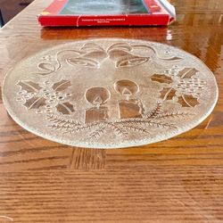13” Holiday Wishes “Christmas Eve Platter” -  Vintage Glass with Embossed Design