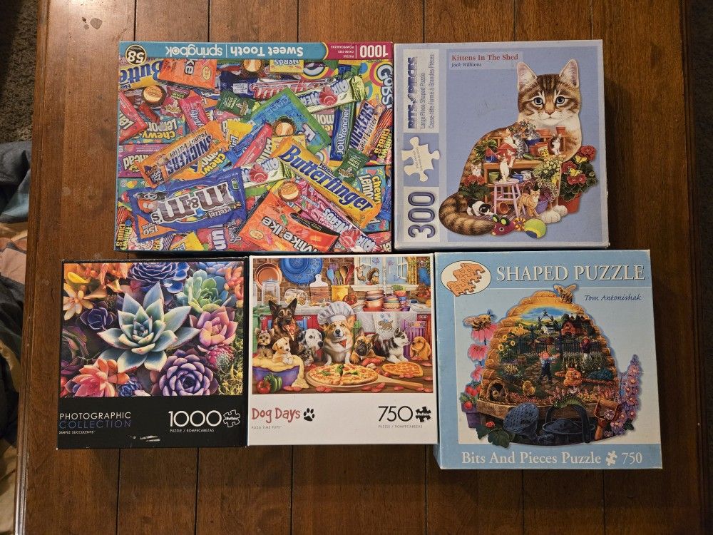 Various Puzzles - 300 To 1,000 Pieces - 5 Total Puzzles