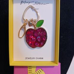 New Betsey Johnson Apple Bag Clip Bay/Jewelry Charm Keychain Xmas Valentine's 