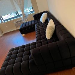 New/ Black Velvet Double Chaise Sectional,Seccional,Couch// Delivery Available 