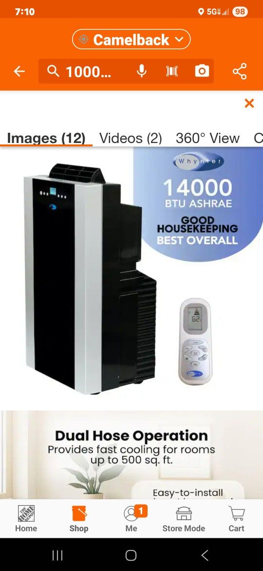 Whynter
9,500 BTU Portable Air Conditioner Cools 500 Sq. Ft. with Dehumidifier, Remote, and Filter in Black