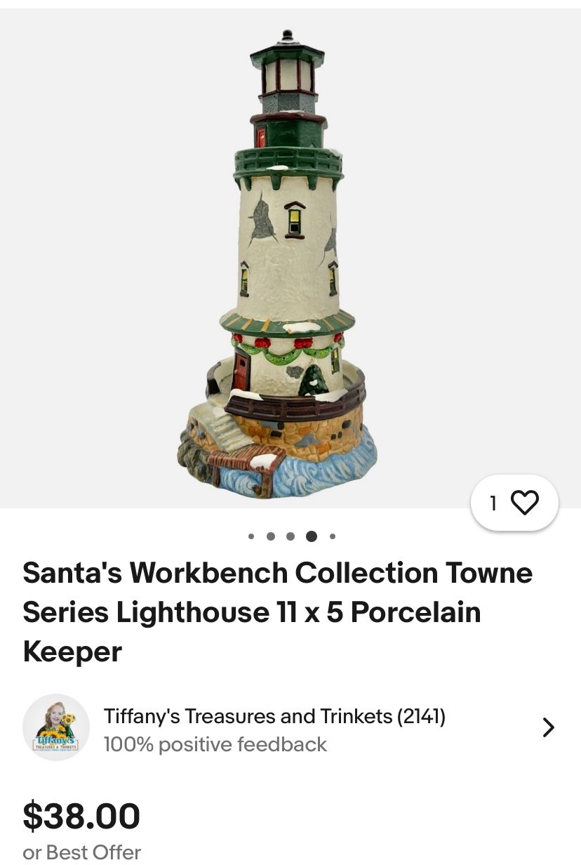 Santa's Workbench Collection Towne Series Lighthouse 11 x 5 Porcelain Keeper