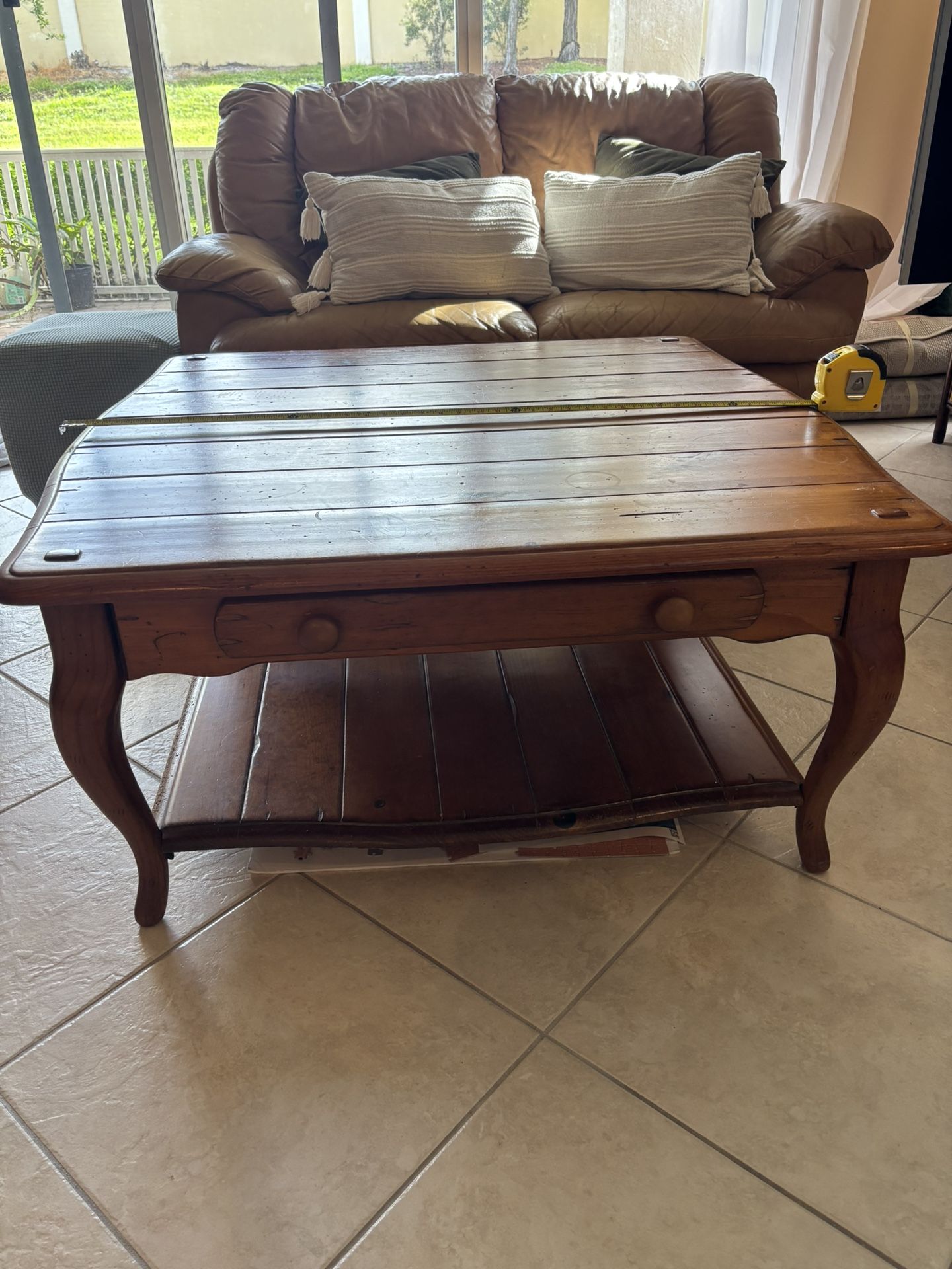 Rustic Solid Pine Coffee Table With Drawer