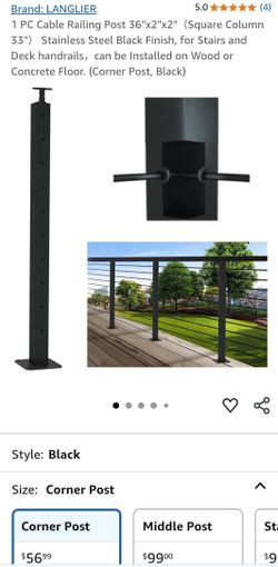 1 PC Cable Railing Post 36"x2"x2"(Square Column 33") Stainless Steel Black Finish, for Stairs and Deck handrails,can be Installed on Wood or Concrete