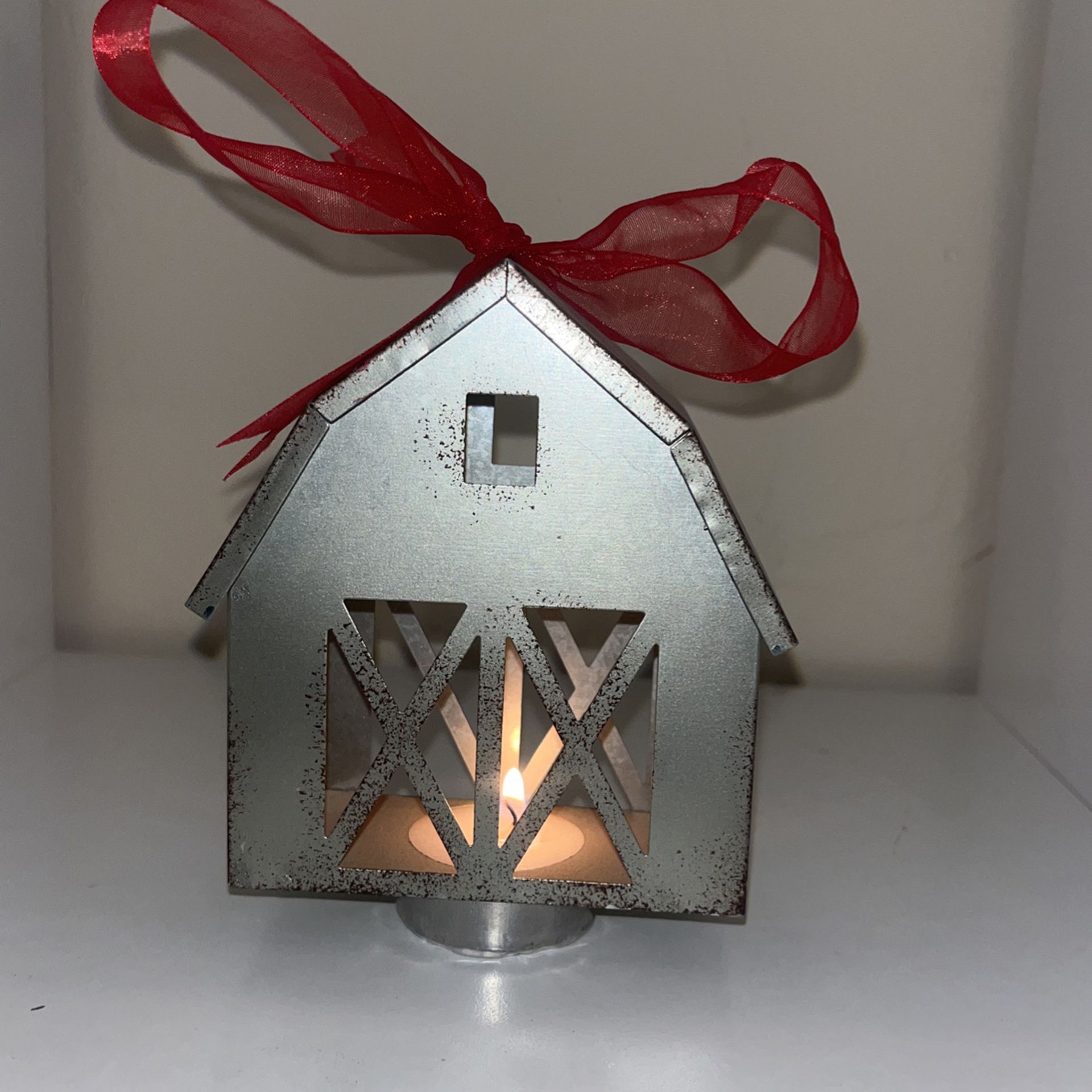 Metal Mini Farmhouse Candle Ornament 
