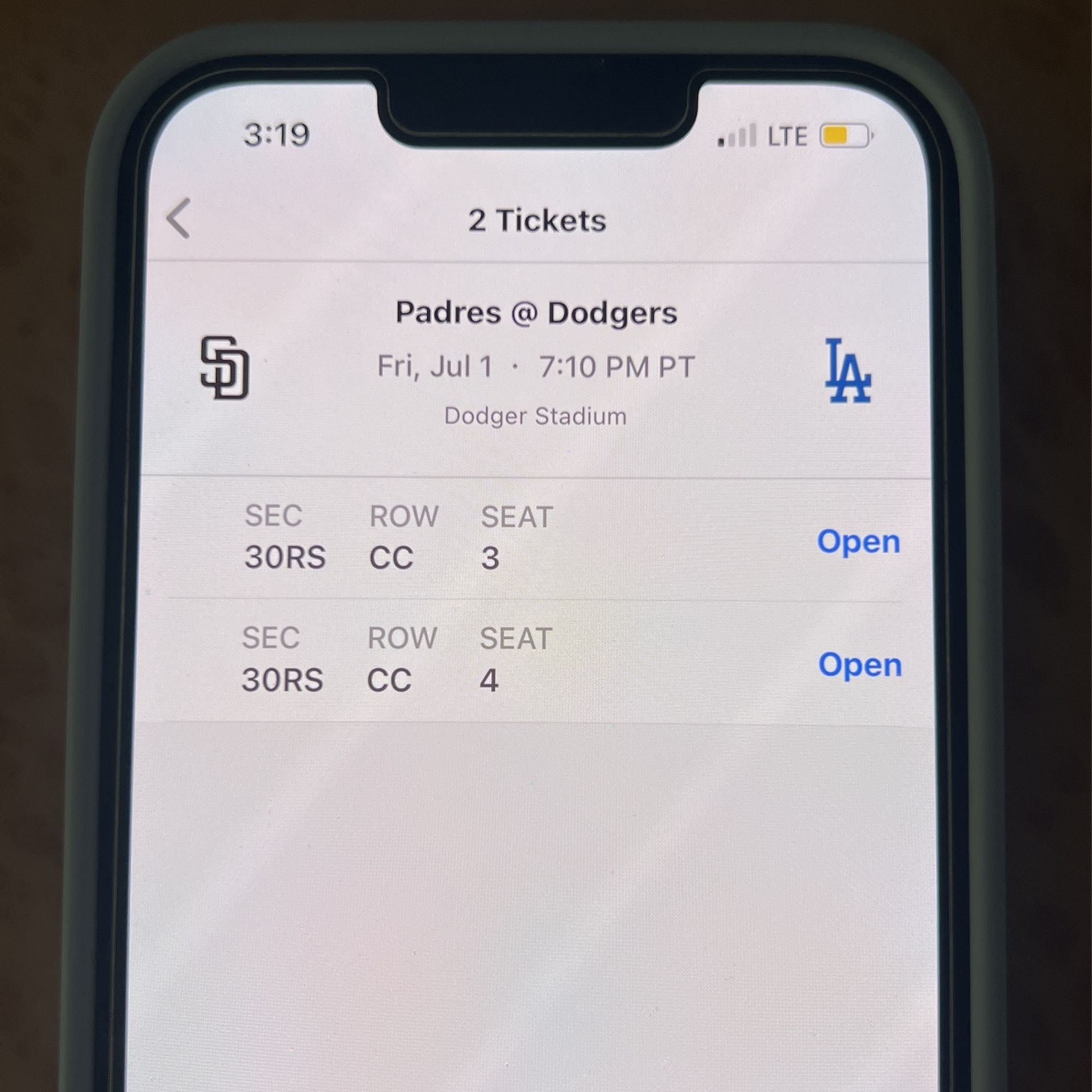 Dodger vs Padres Tickets -Friday July 1st 7:10pm