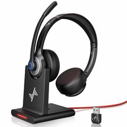 Bluetooth Wireless Headset With Mic For Work, Bluetooth 5.2, Advanced Noise Reduction Microphone, Clear Calls - Comfortable On-Ear Headphones, Applica