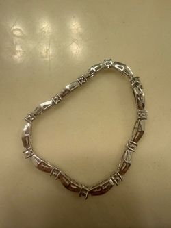 Mint 925 Sterling Silver Baguette & Round CZ Tennis Bracelet