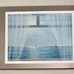 Large Framed Wall Art Ocean With Boats 