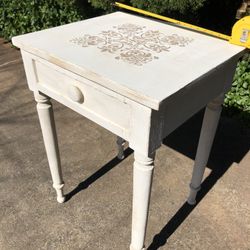 Beautiful Side Table Nightstand—Refinished with Chalk Paint and Stencil!!!