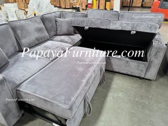 NEW Dark Grey L Shape Sectional Sofa Set Pullout Sleeper Bed Storage USB CUP Holder Convertible Sofabed Corner Couch Under Seat Pull out BIG SALE DEAL