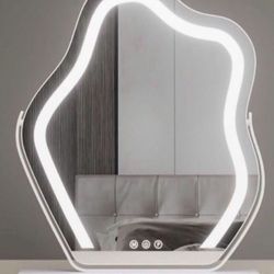 Vertical Vanity Mirror,Anti-Fog Large Circle Makeup Mirror, 3-Color Dimmable LED Light,Cloud Shaped Makeup Mirror with LED Light(Color:White