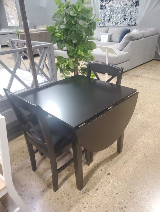 3 Pc Black   Dining Set With Drop Down  (Leaf)