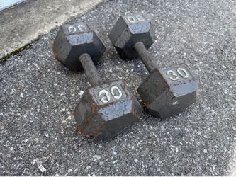 Pair of 30lb Hexhead Iron Dumbbell Hand Weights! Great for home gym weightlifting fitness exercise!