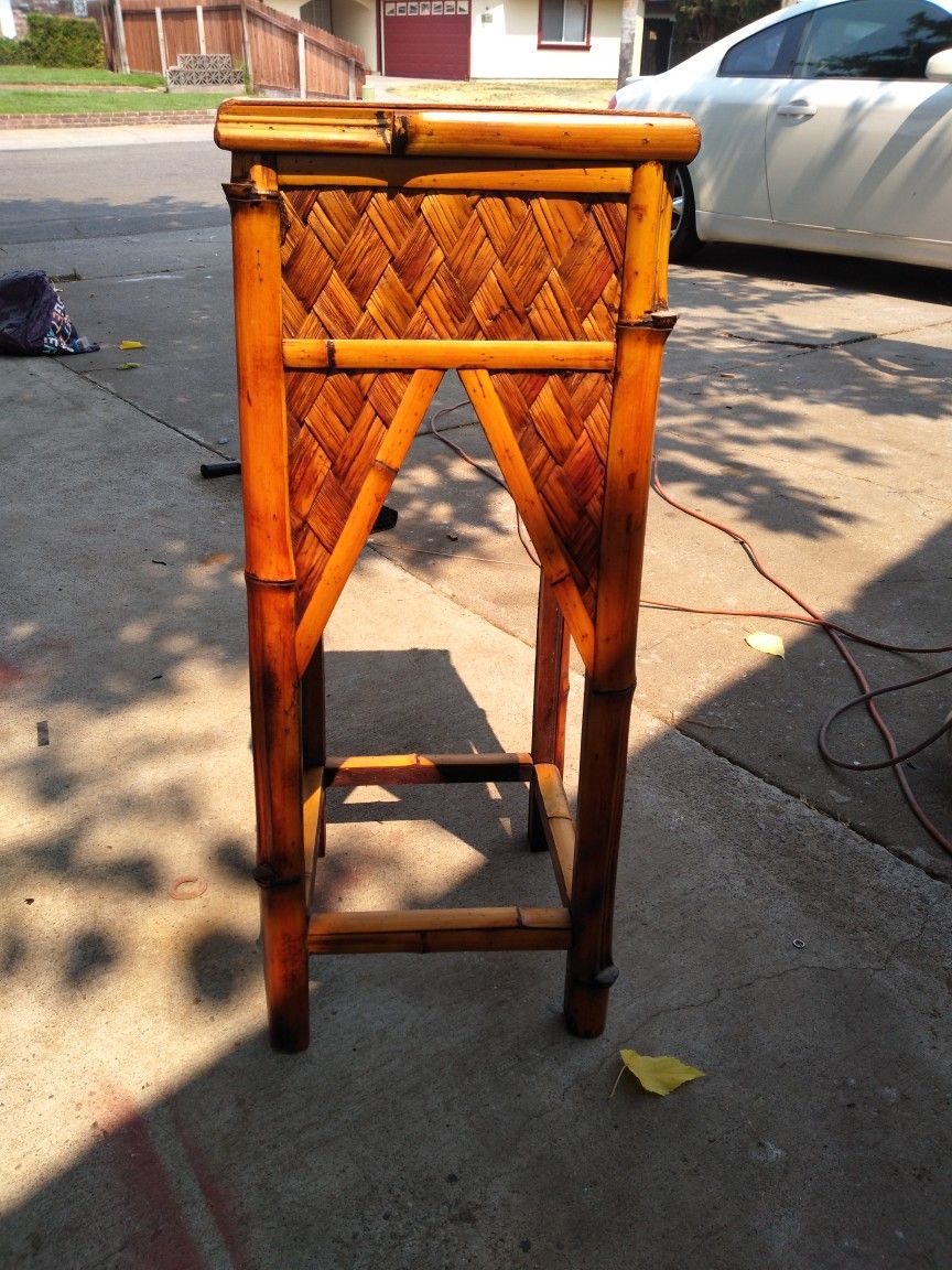 Vintage Bamboo Rattan Plant Stand 33"