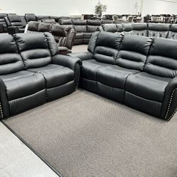 New Reclining Couch  / Love Seat .   Black Leather .  Free Delivery !