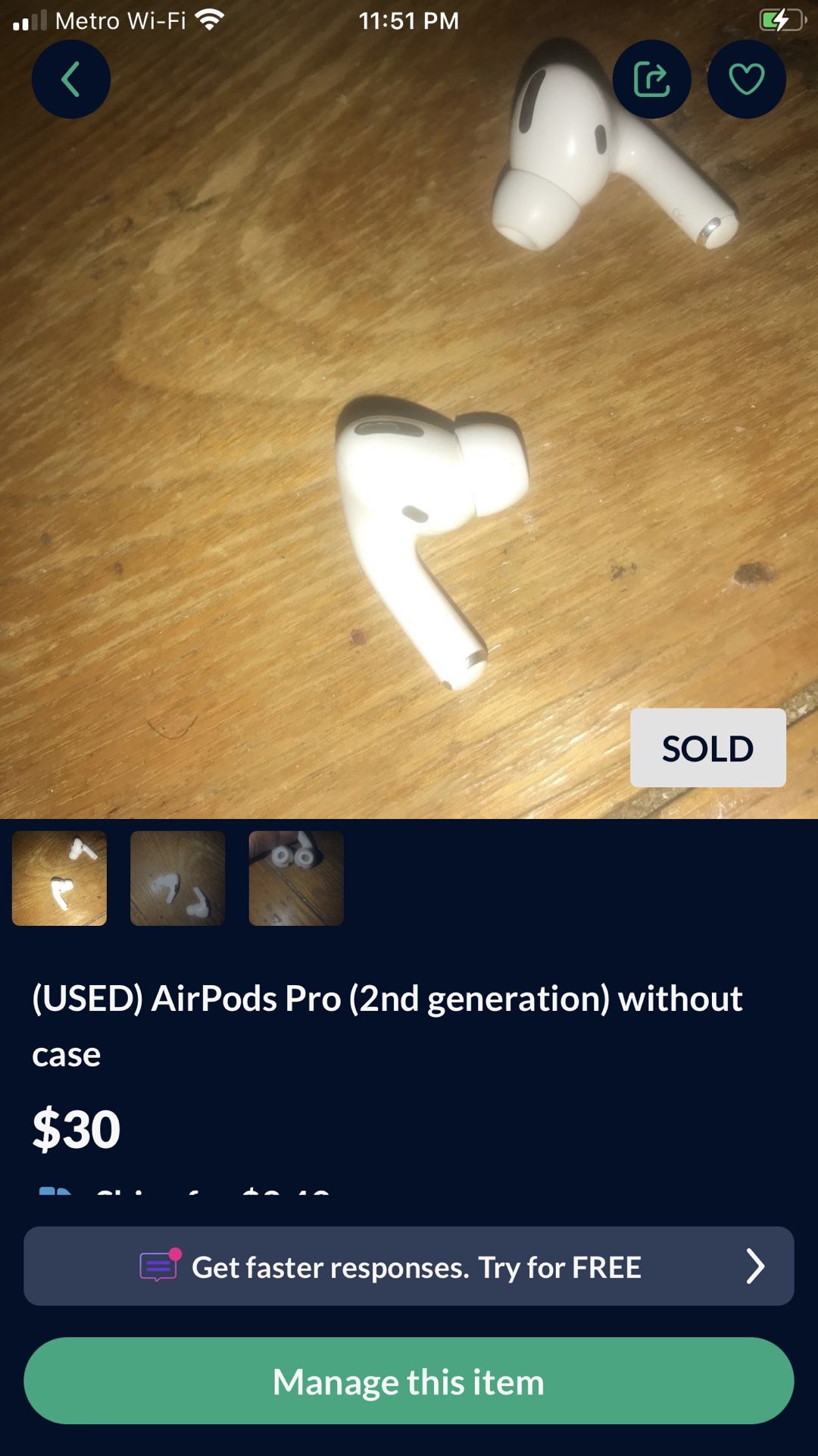 (USED) AirPods Pro (2nd generation) without case