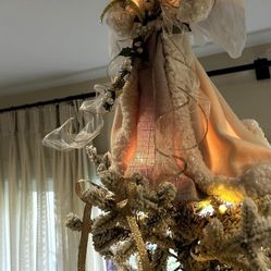 Kurt S. Adler 16” Angel Tree Topper – Ivory & Gray – UL 10-Light