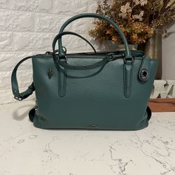Coach Pebbled Brooklyn 34 Carryall Dark Turquoise 