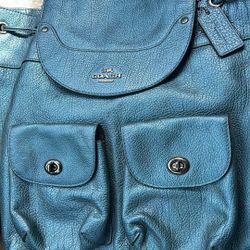 Coach Metallic Blue Backpack Purse 