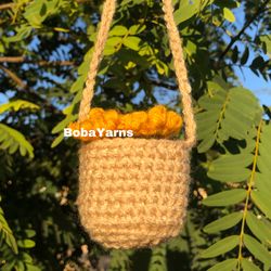 Crochet Pot Sunflower Mirror Car Charm 