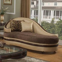 Upholstered Chaise Lounge with Wood Trim