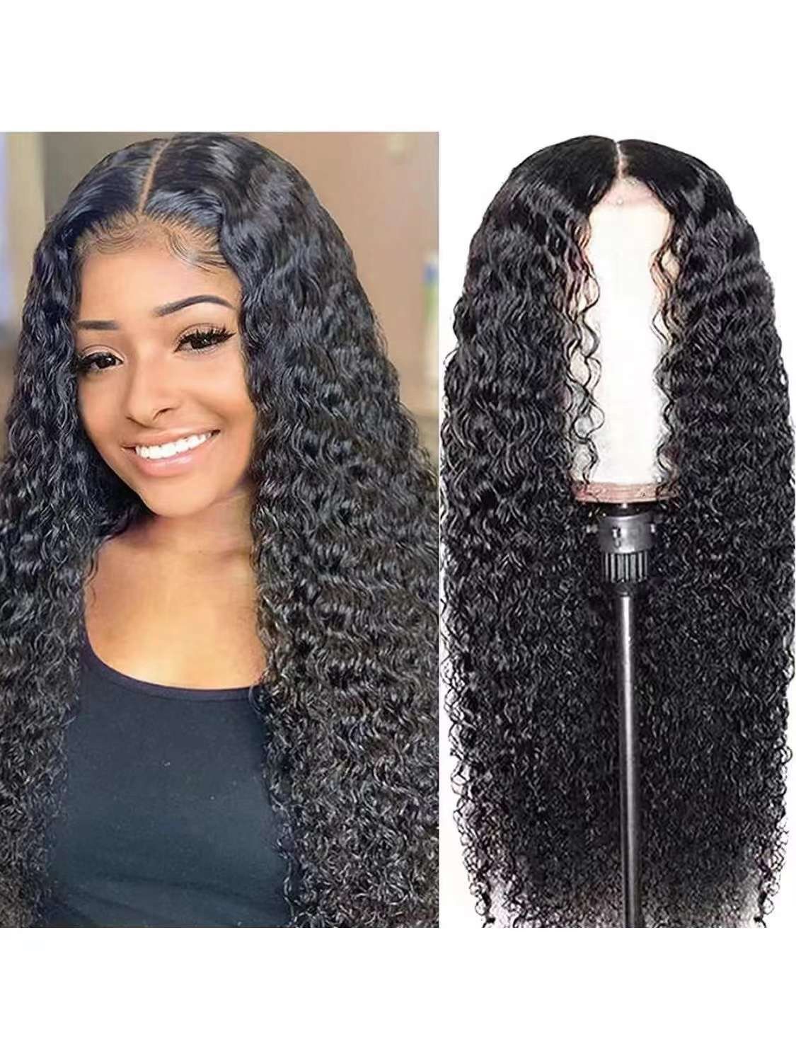 Deep Wave Lace Front Wigs Human Hair  Brazilian Curly Virgin Hair Lace Frontal Wig Natural Color 26 Inch