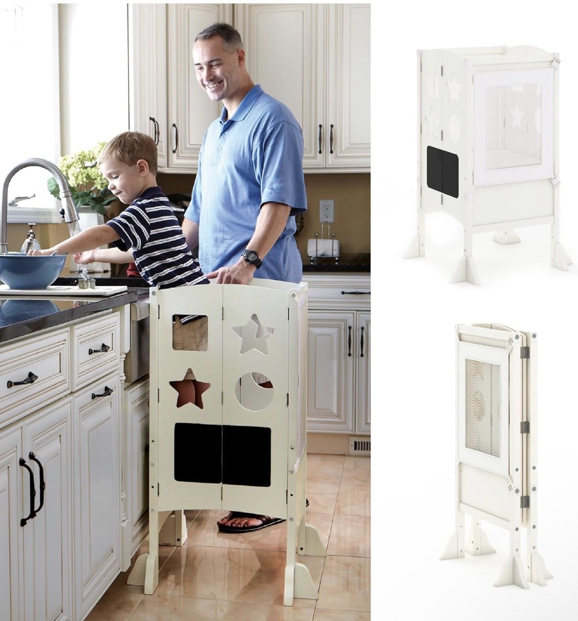 Guidecraft Classic Kitchen Helper® Foldable Toddler Tower Step Stool - Ivory