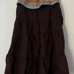 Context Brown Linen Side Zipper Skirt Sequins Size 2