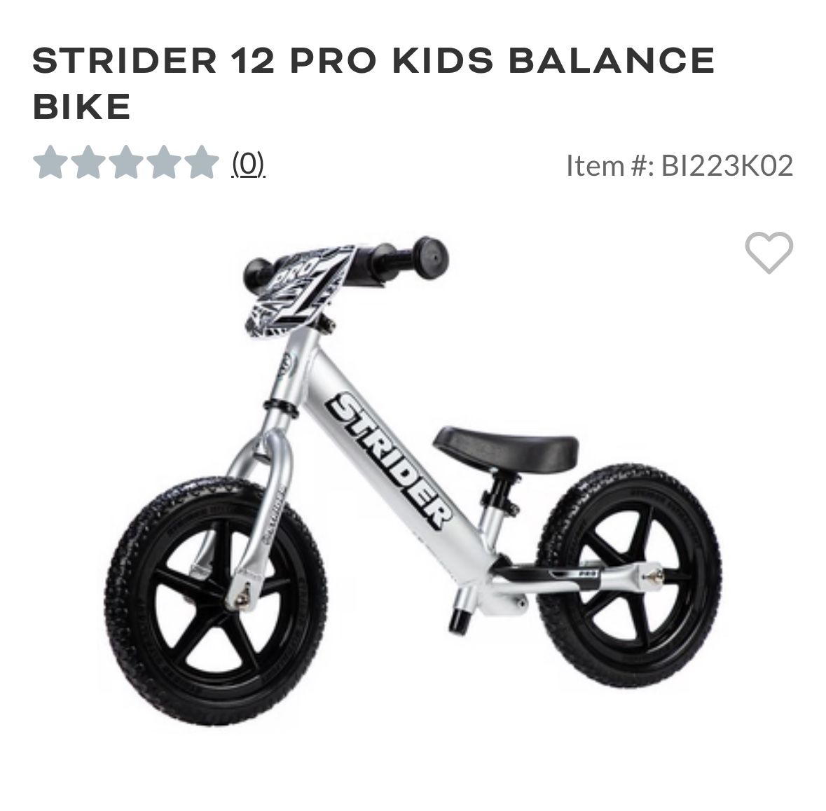 Strider Pro 12 Bicycle Kids Balance Bike