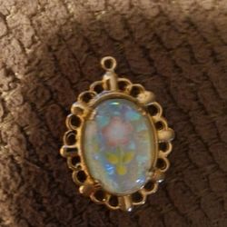 Simulated Opal Flower Embedded Pendant