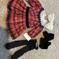 American Girl Doll Outfit Samantha’s Holiday Dress With Tights, Boots And Bow Retired 