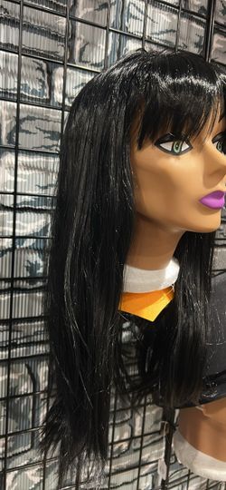 Long Black Straight Wig with Bangs