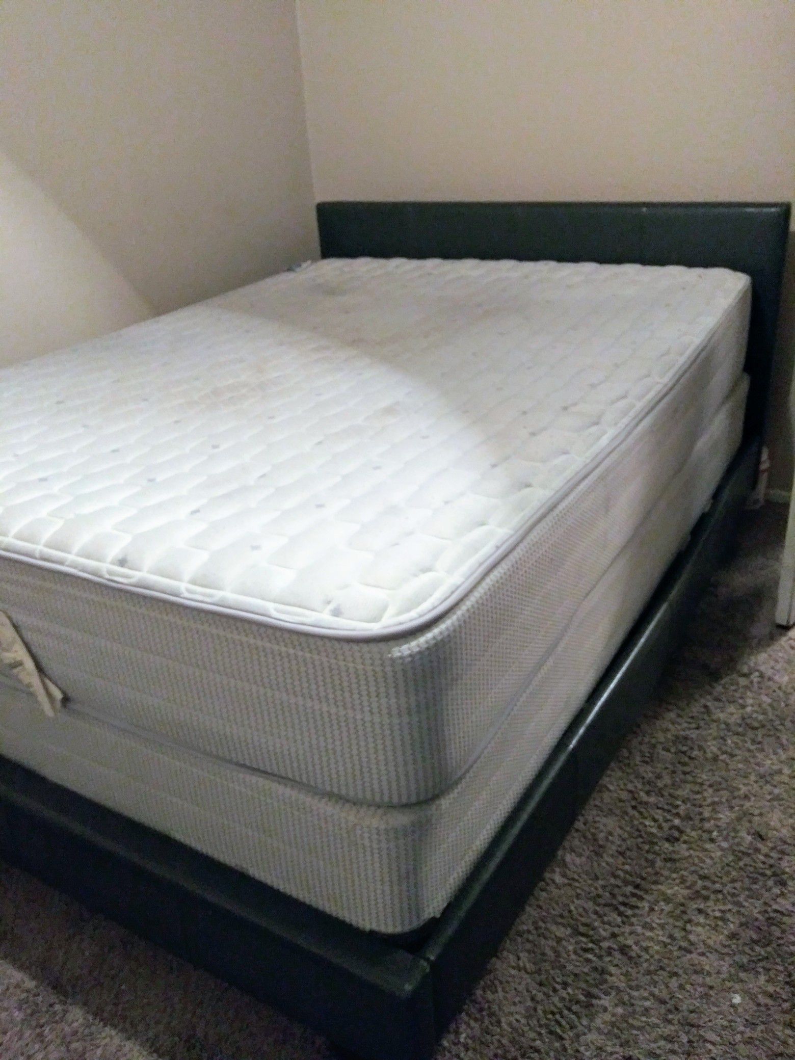 Firm Queen Size Bed Mattress /Box Spring and Grey Headboard/ Footboard Bed frame